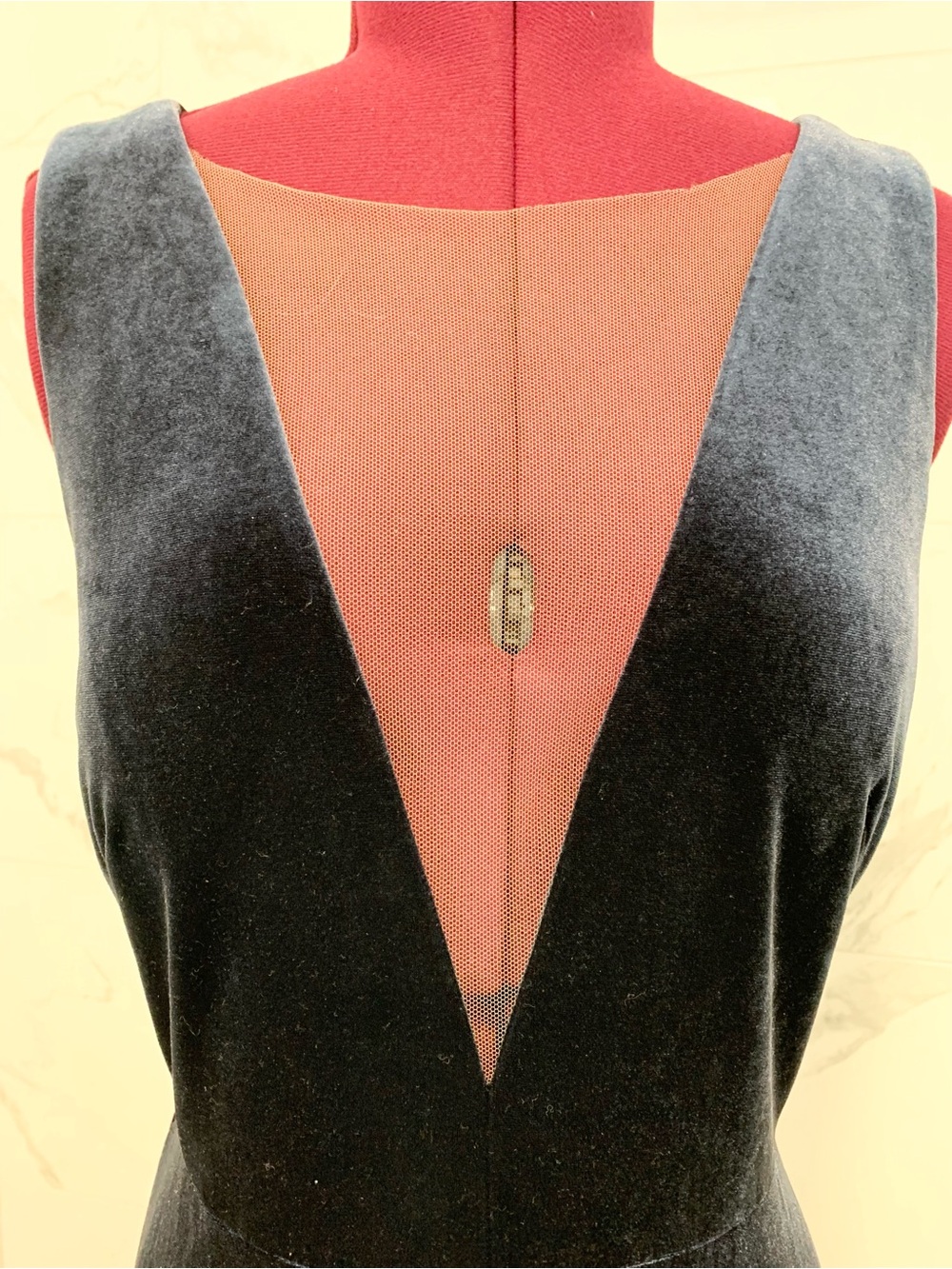 Jenny Yoo Dress V-Neck Navy Velvet Evening Gown 12 - Picture 8 of 15